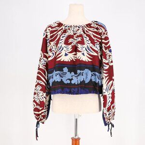 R.G. KANE Artisan Bandana Print Cropped Voluminous Sleeve Blouse Top Size S